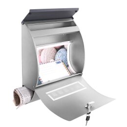 Briefkasten mit Zeitungsrolle Wandbriefkasten silberfarben Postbox Jerry