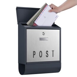 Briefkasten mit Zeitungsrolle Wandbriefkasten anthrazit Postbox Lux