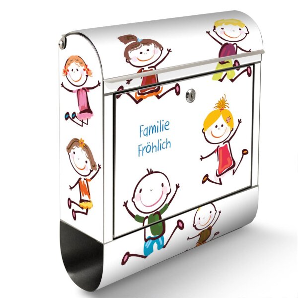 Moderner Edelstahl Briefkasten Mailbox Wandbriefkasten Happy Kids