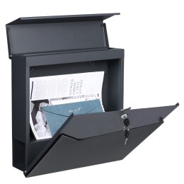Moderner Design Briefkasten Anthrazit Grau RAL 7016 mit Zeitungsfach
